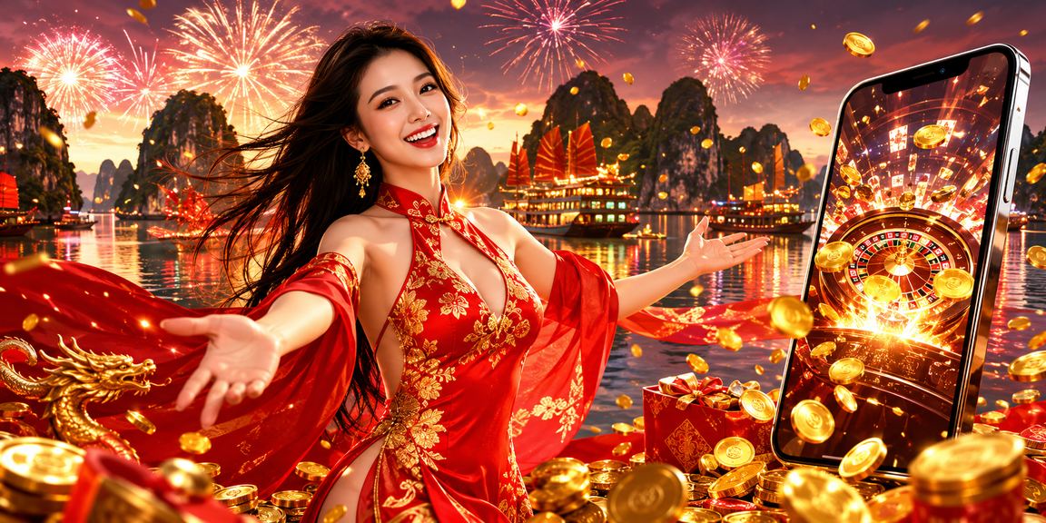 Người dùng tại Hạ Long trải nghiệm casino mobile trong lễ hội ven vịnh về đêm